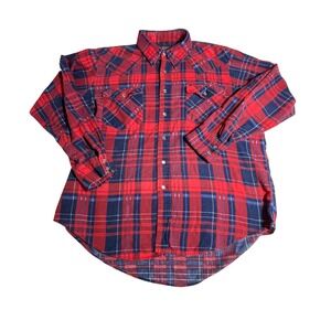Vintage Williams Bay Trading Co Plaid Flannel Western Shirt Men's  XL Red Navy